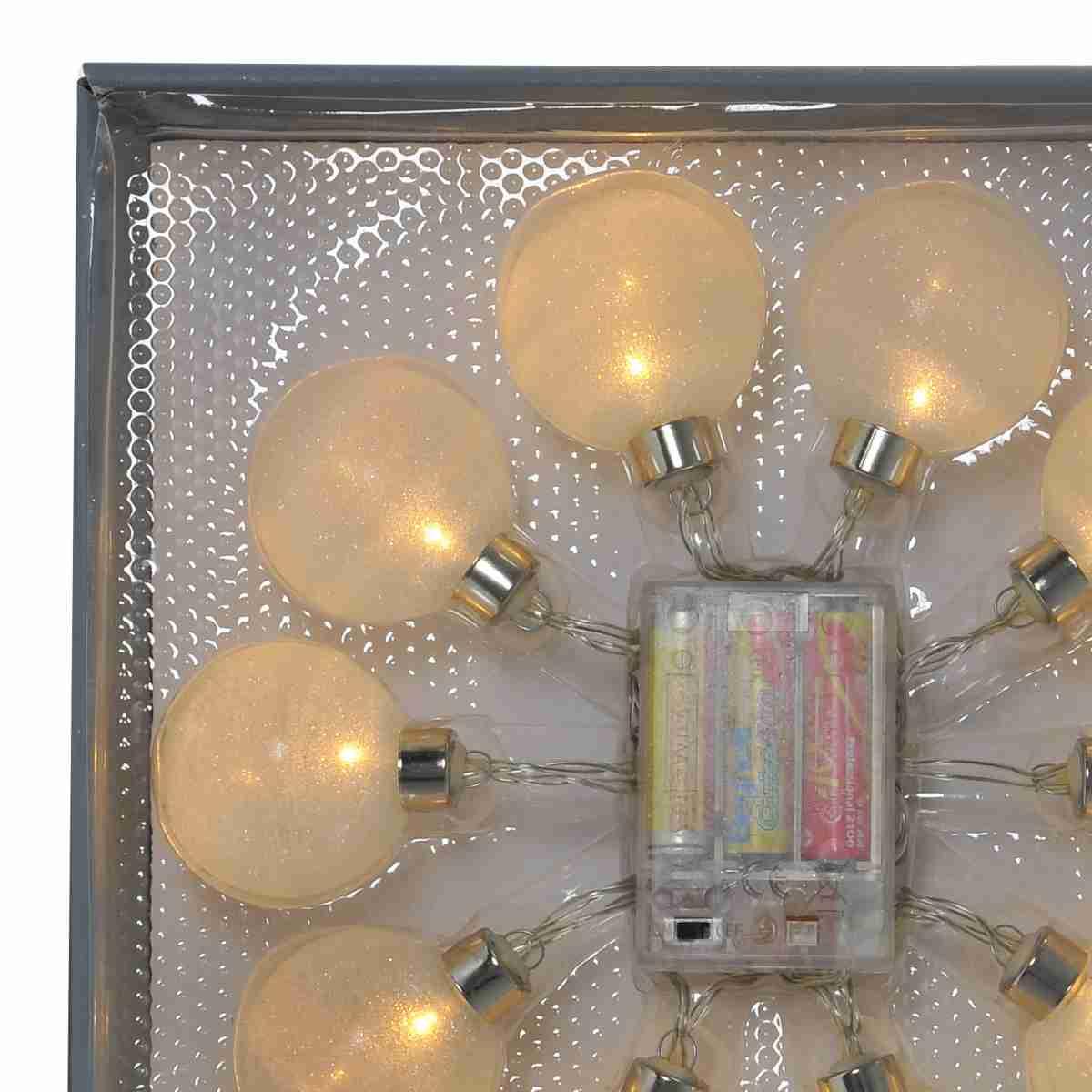 Pallina Natale cm.Ø6 Luci int. LED Bianco Set pz.10 Batteria |Inge's Glass