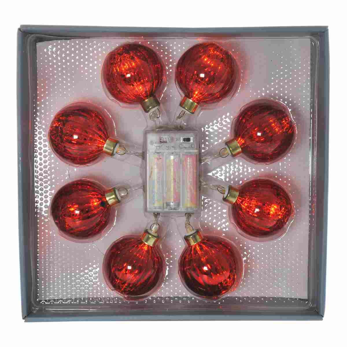 Pallina Natale cm.Ø6 Luci int. LED Rosse Set pz.pz.8 Batteria |Inge's Glass