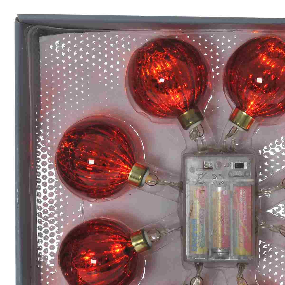 Pallina Natale cm.Ø6 Luci int. LED Rosse Set pz.pz.8 Batteria |Inge's Glass