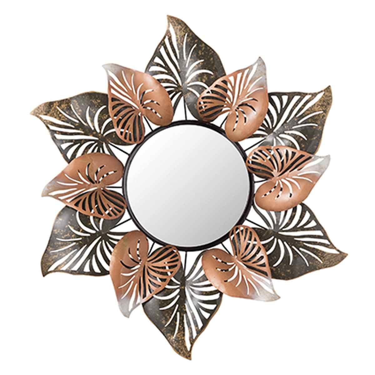 Specchio da Muro Metallo cm.Ø80 Foglie Oro Bronzo | Montemaggi