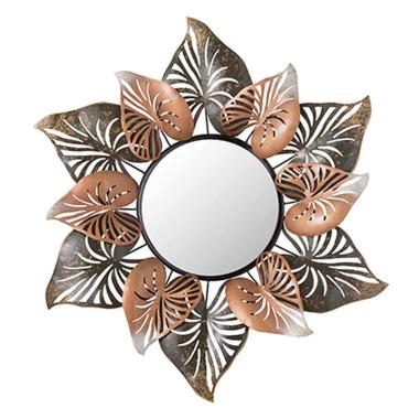 Specchio da Muro Metallo cm.Ø80 Foglie Oro Bronzo | Montemaggi