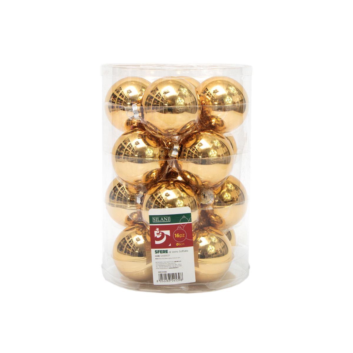 Pallina Natale Vetro cm.Ø8 Oro Lucido Lucide Set pz.16 |Silani