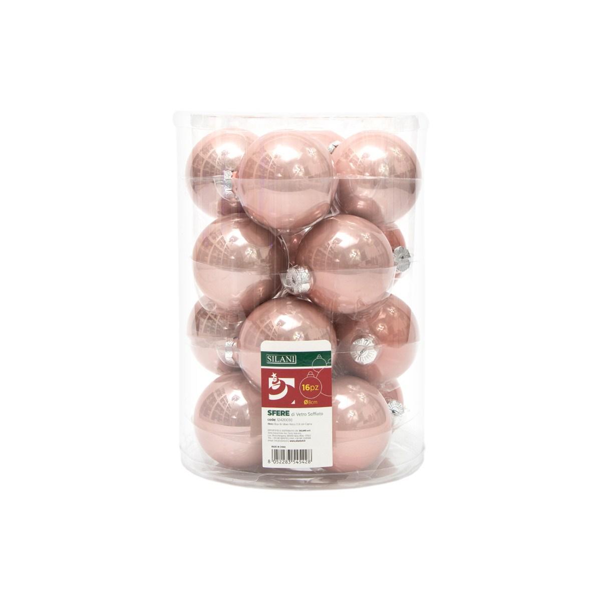 Pallina Natale Vetro cm.Ø8 Rosa Cipria Lucido Set pz.16 |Silani