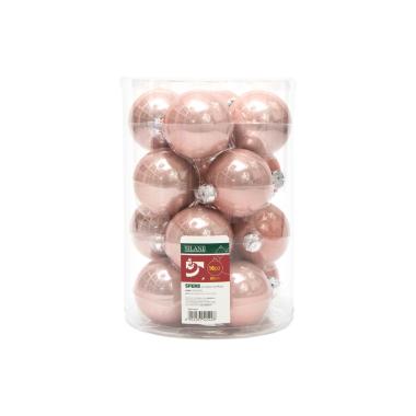 Pallina Natale Vetro cm.Ø8 Rosa Cipria Lucido Set pz.16 |Silani