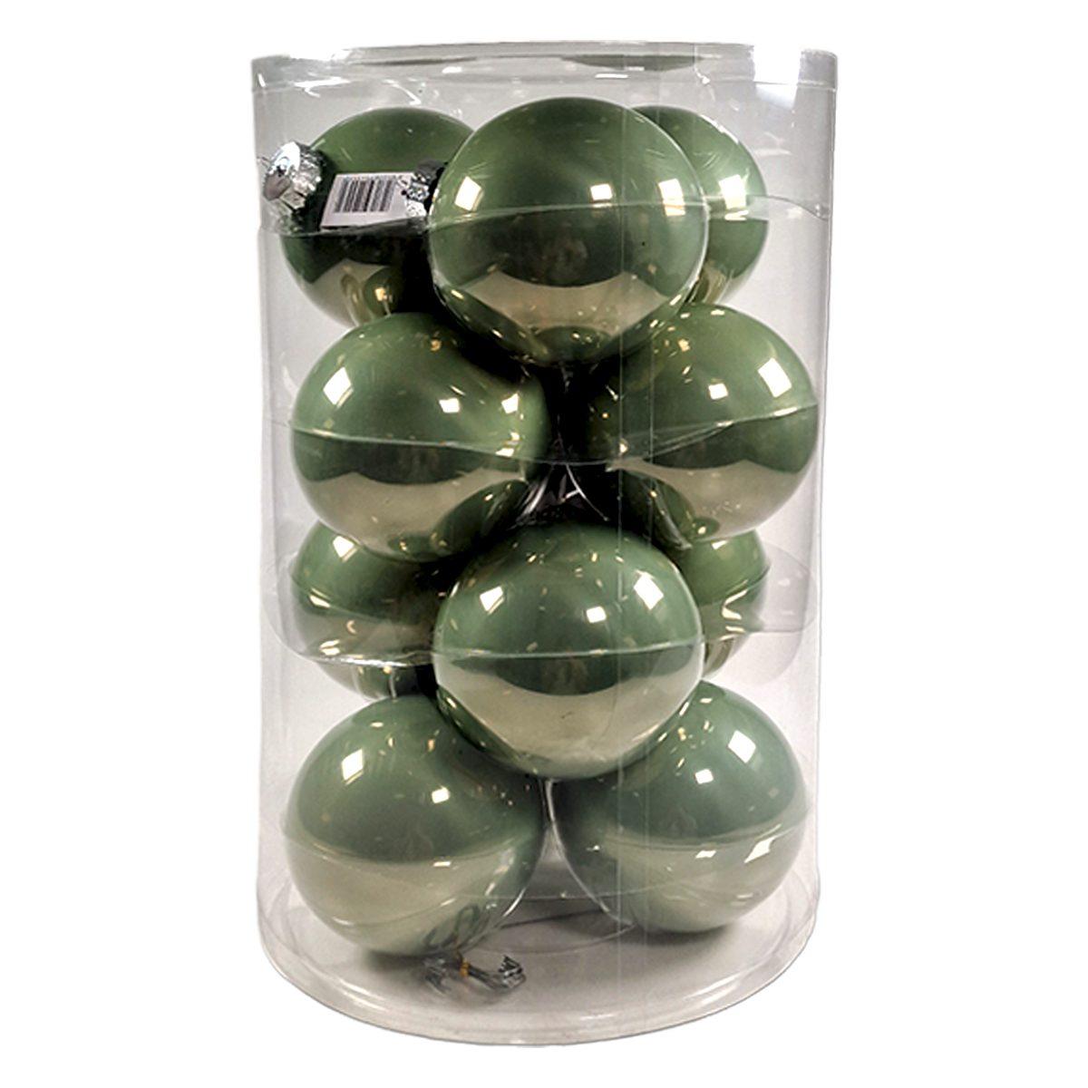 Pallina Natale Vetro cm.Ø10 Verde Oliva Lucido Set pz.12 |Silani