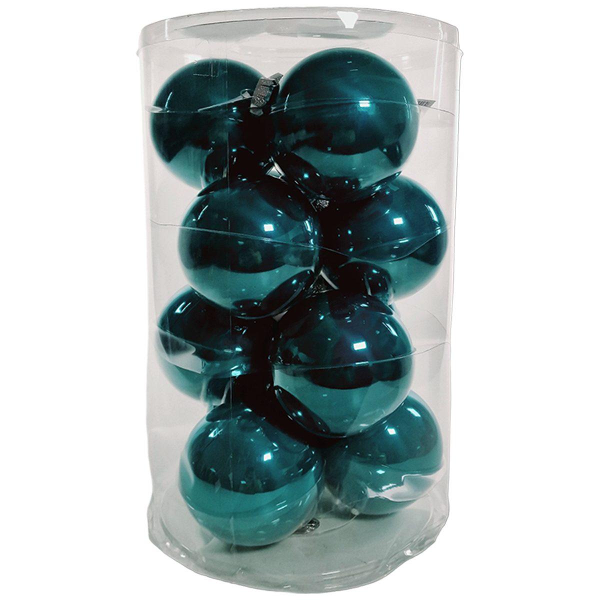 Pallina Natale Vetro cm.Ø10 Blu Petrolio Lucido Set pz.12 |Silani