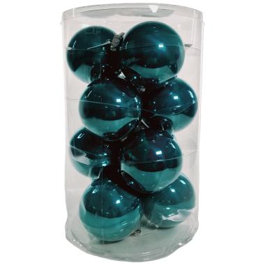 Pallina Natale Vetro cm.Ø10 Blu Petrolio Lucido Set pz.12 |Silani