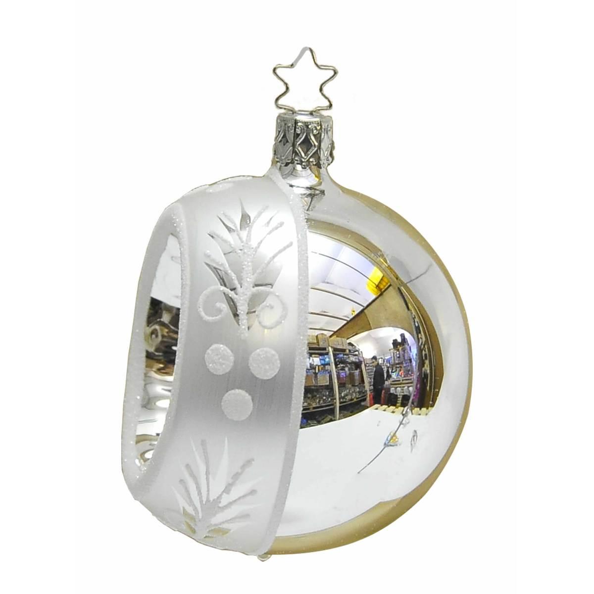 Pallina Natale Vetro Collezione cm.Ø8 Argento e bianco |Inge's Glass