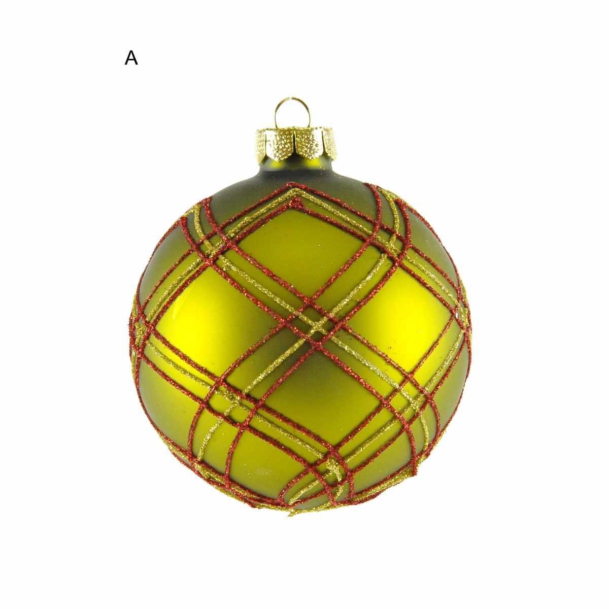 Pallina Natale Vetro Collezione cm.Ø8 Righe Quadri |Inge's Glass