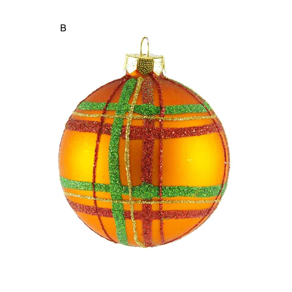 Pallina Natale Vetro Collezione cm.Ø8 Righe Quadri |Inge's Glass