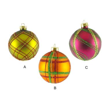 Pallina Natale Vetro Collezione cm.Ø8 Righe Quadri |Inge's Glass