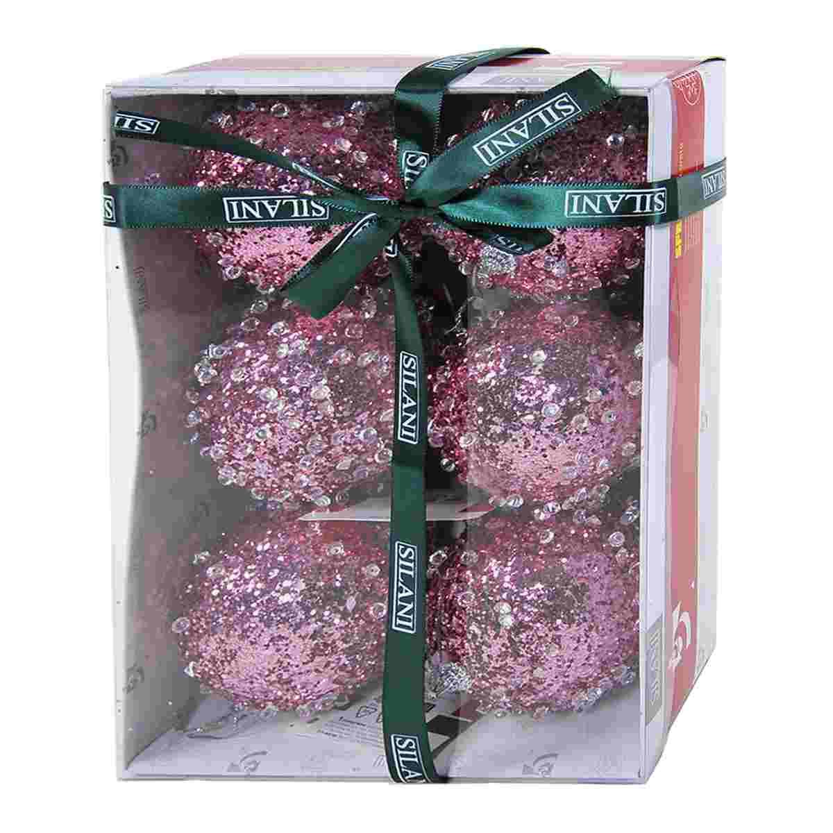 Pallina Natale cm.Ø8 Rosa Diamond Set pz.6 |Silani