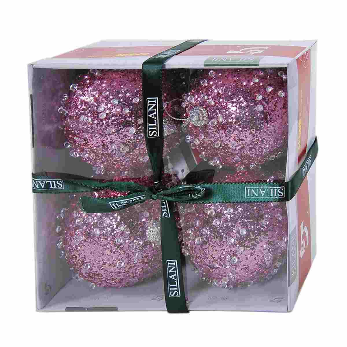Pallina Natale cm.Ø10 Rosa Diamond Set pz.4 |Silani
