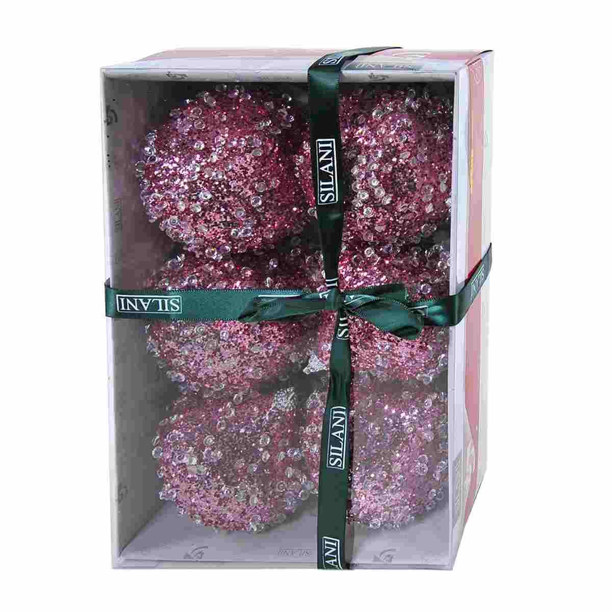 Pallina Natale cm.Ø10 Rosa Goccia Diamond Set pz.6 |Silani