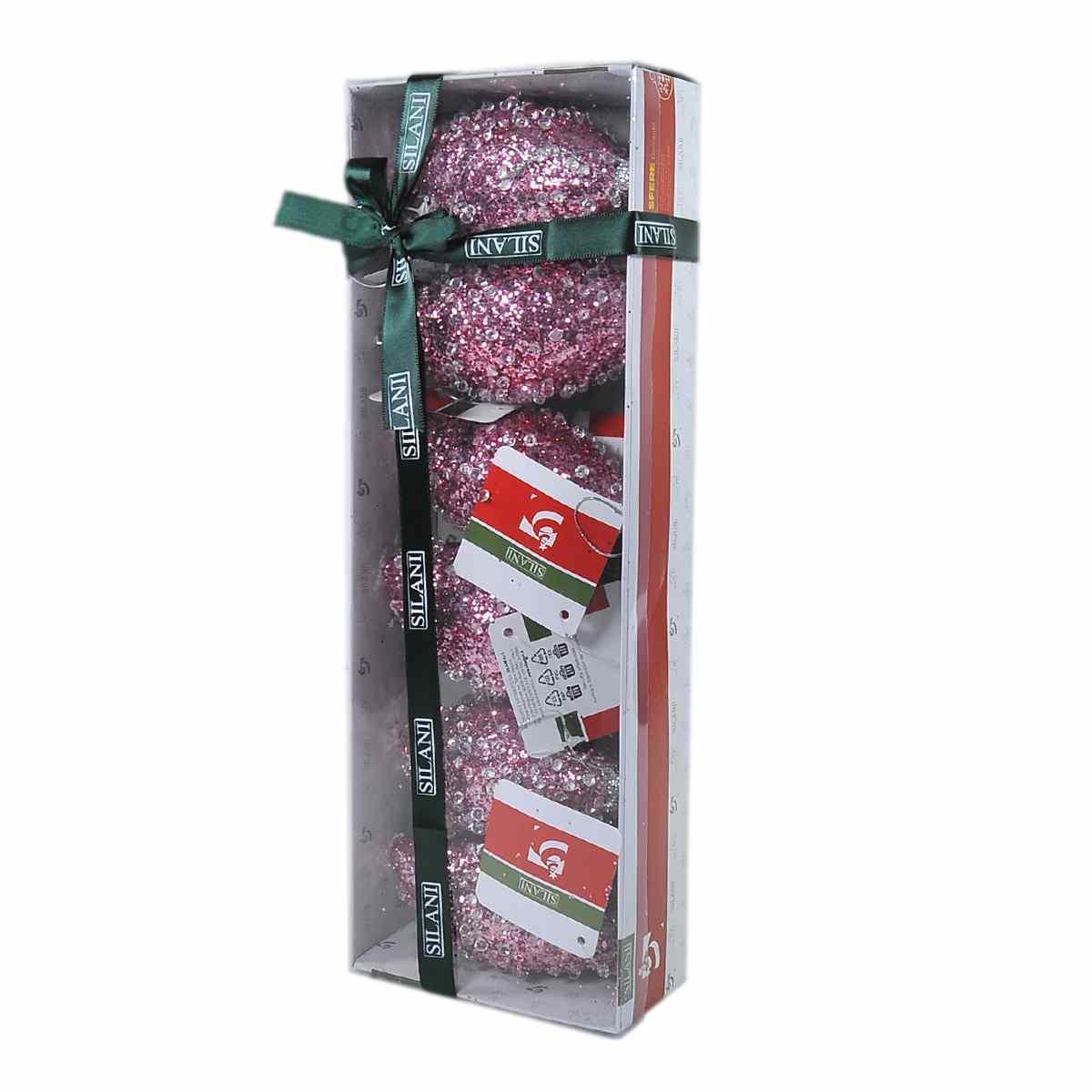 Pallina Natale cm.Ø10 Rosa Goccia Diamond Set pz.6 |Silani