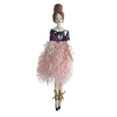 Decorazione Natalizia Bambola con Abito Rosa Paillettes c30 |Silani