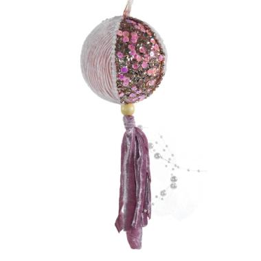 Pallina Natale cm.Ø9 Velluto Rosa Cipria con Paillettes |Silani