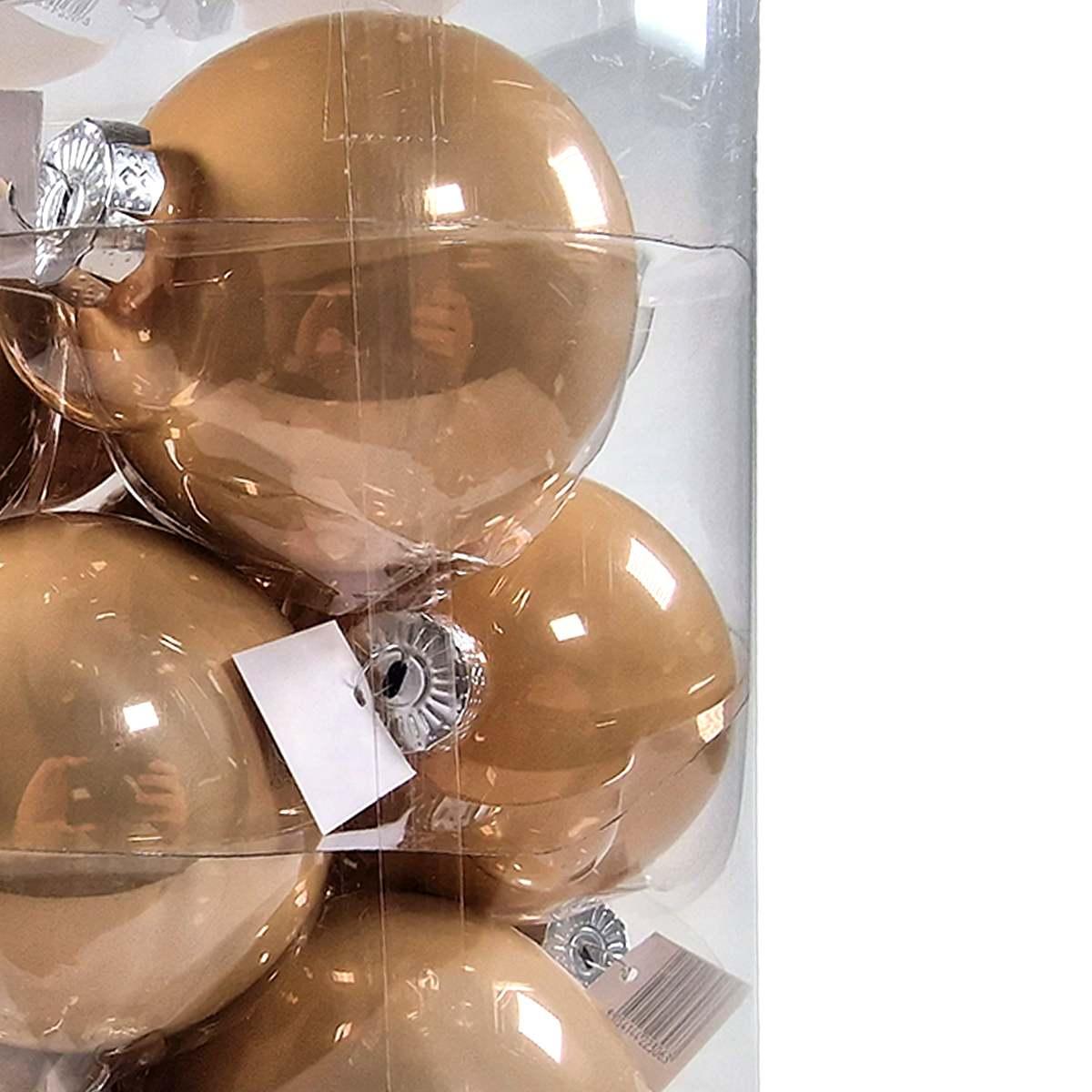 Pallina Natale Vetro cm.Ø8 Oro Champagne Lucide Set pz.16 |Silani