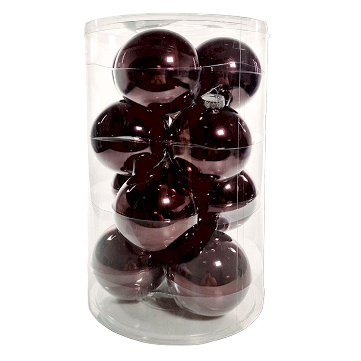 Pallina Natale Vetro cm.Ø10 Marrone Fango Lucide Set pz.12 |Silani