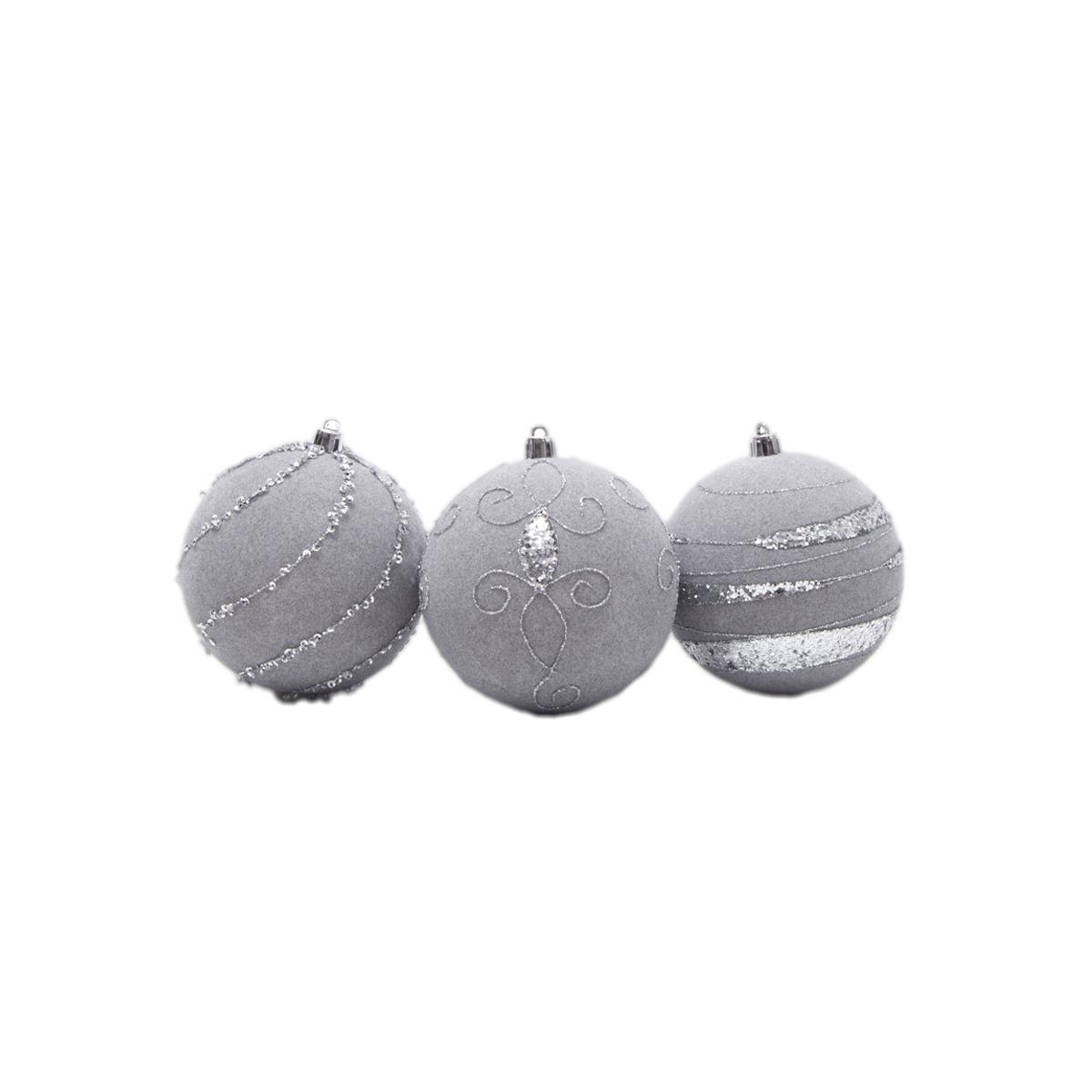 Pallina Natale cm.Ø6 Velluto Grigio con Paillettes Set pz.5 |Silani