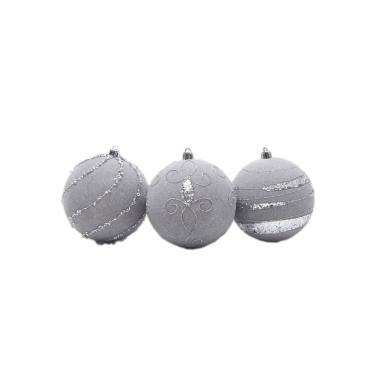 Pallina Natale cm.Ø6 Velluto Grigio con Paillettes Set pz.5 |Silani