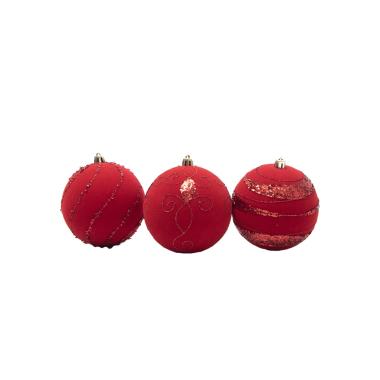 Pallina Natale cm.Ø8 Velluto Rosso con Paillettes Set pz.4 |Silani