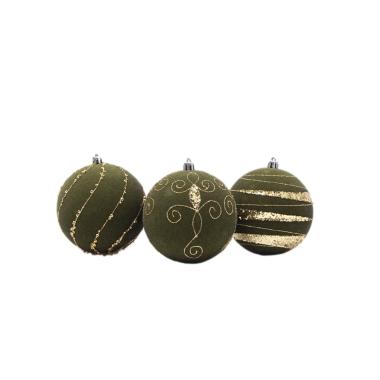 Pallina Natale cm.Ø8 Velluto Verde con Paillettes Set pz.4 |Silani