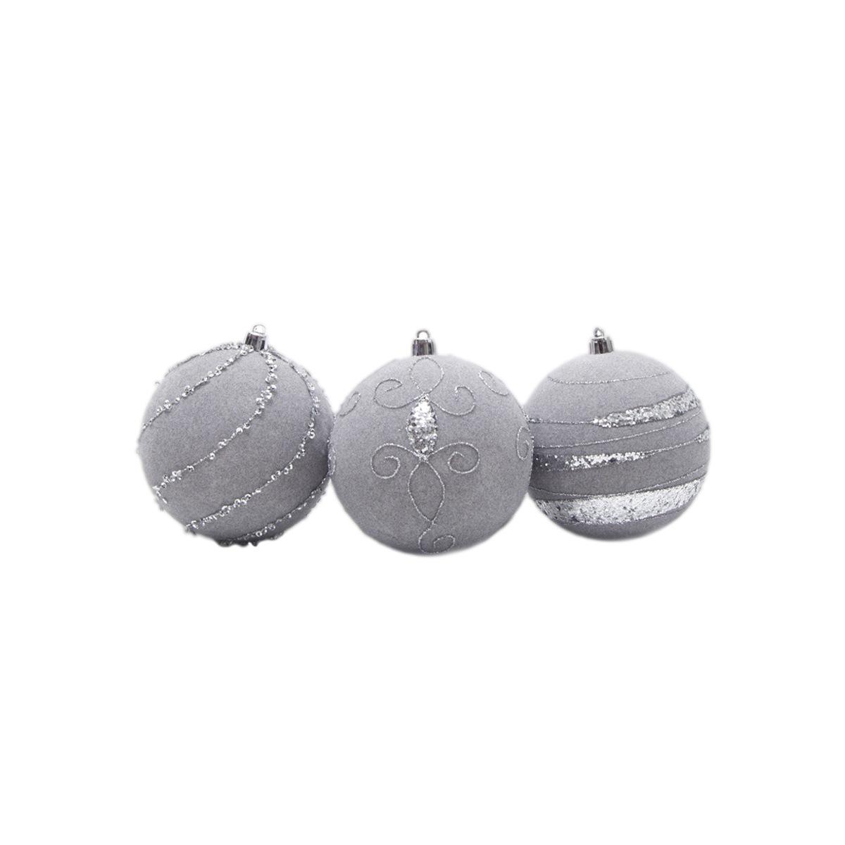 Pallina Natale cm.Ø10 Velluto Grigio con Paillettes Set pz.3 |Silani