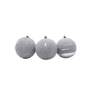 Pallina Natale cm.Ø10 Velluto Grigio con Paillettes Set pz.3 |Silani