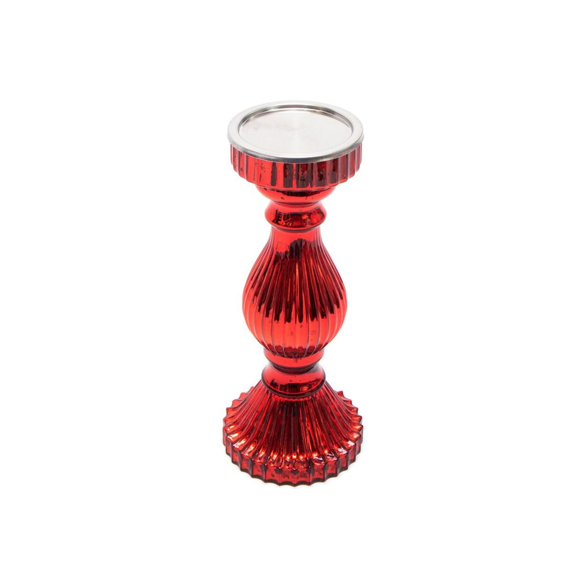 Portacandela 1 Posto Natale Vetro Rosso cm.Ø10xh26 |Silani