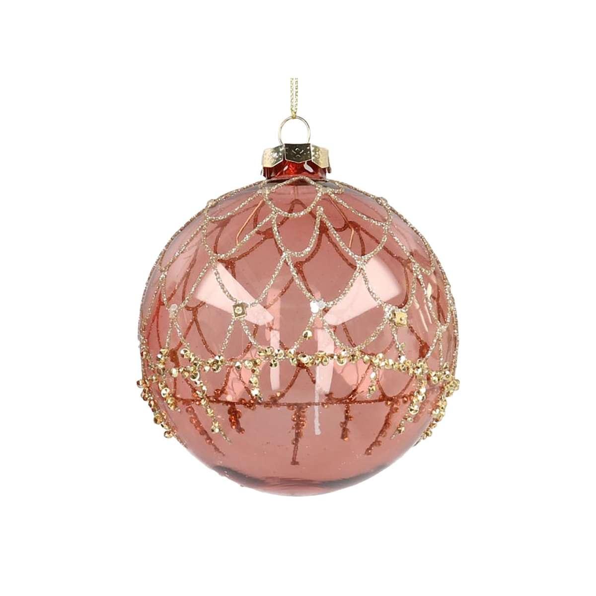 Pallina Natale Vetro cm.Ø15 Rosa con Glitter |Vacchetti