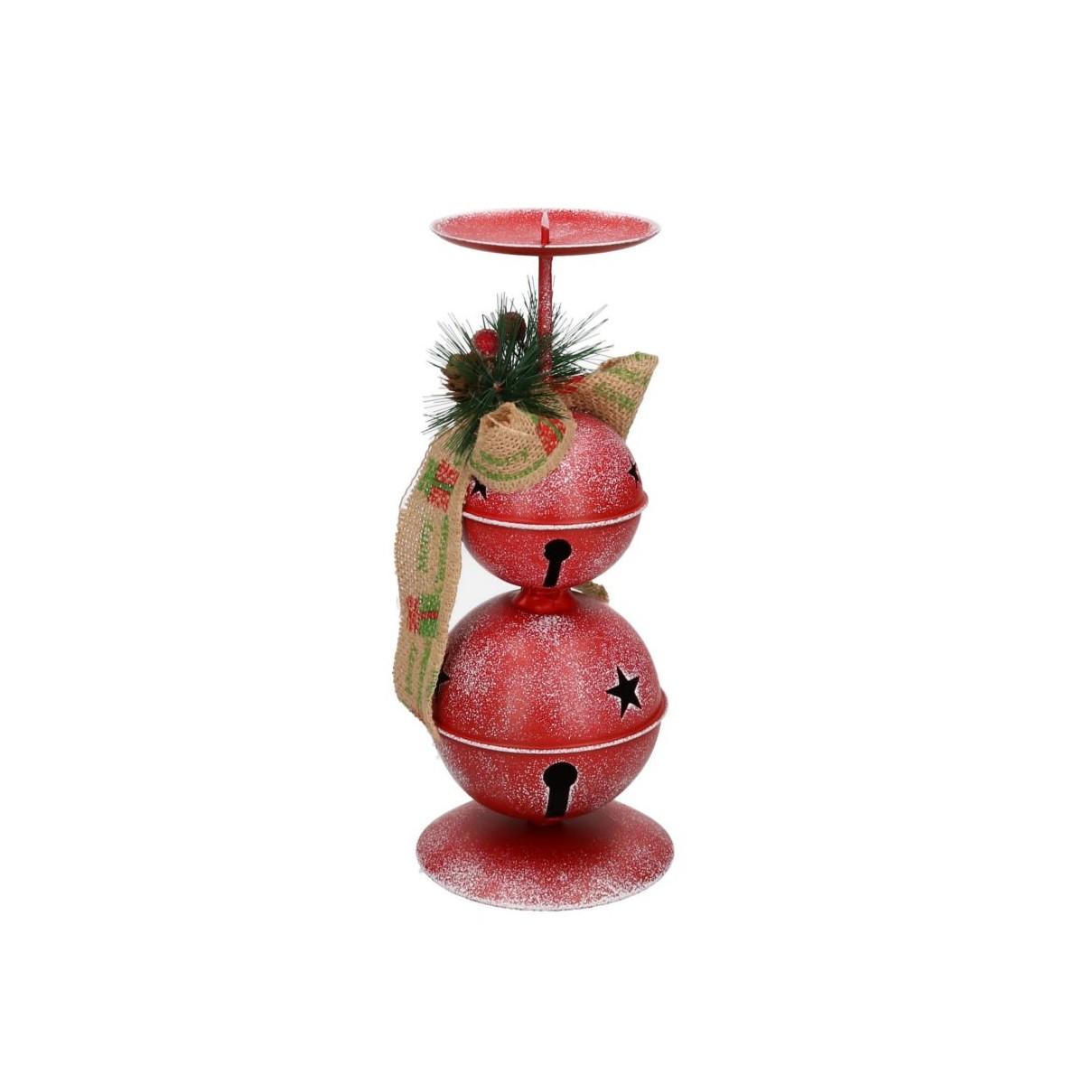Portacandela Natale Metallo Campanelle Rosse cm.26 |Vacchetti