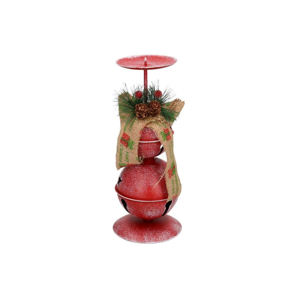 Portacandela Natale Metallo Campanelle Rosse cm.26 |Vacchetti