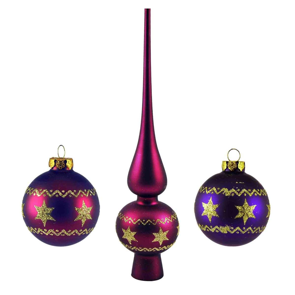 Pallina Natale Vetro cm.Ø6 Viola Set con Puntale Set pz.9 |Inge's Glass