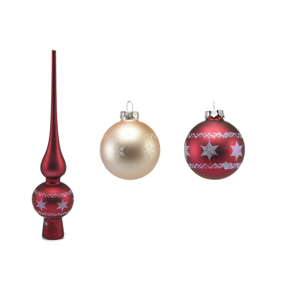 Pallina Natale Vetro cm.Ø6 Rosa Set da con Puntale Set pz.9 |Inge's Glass