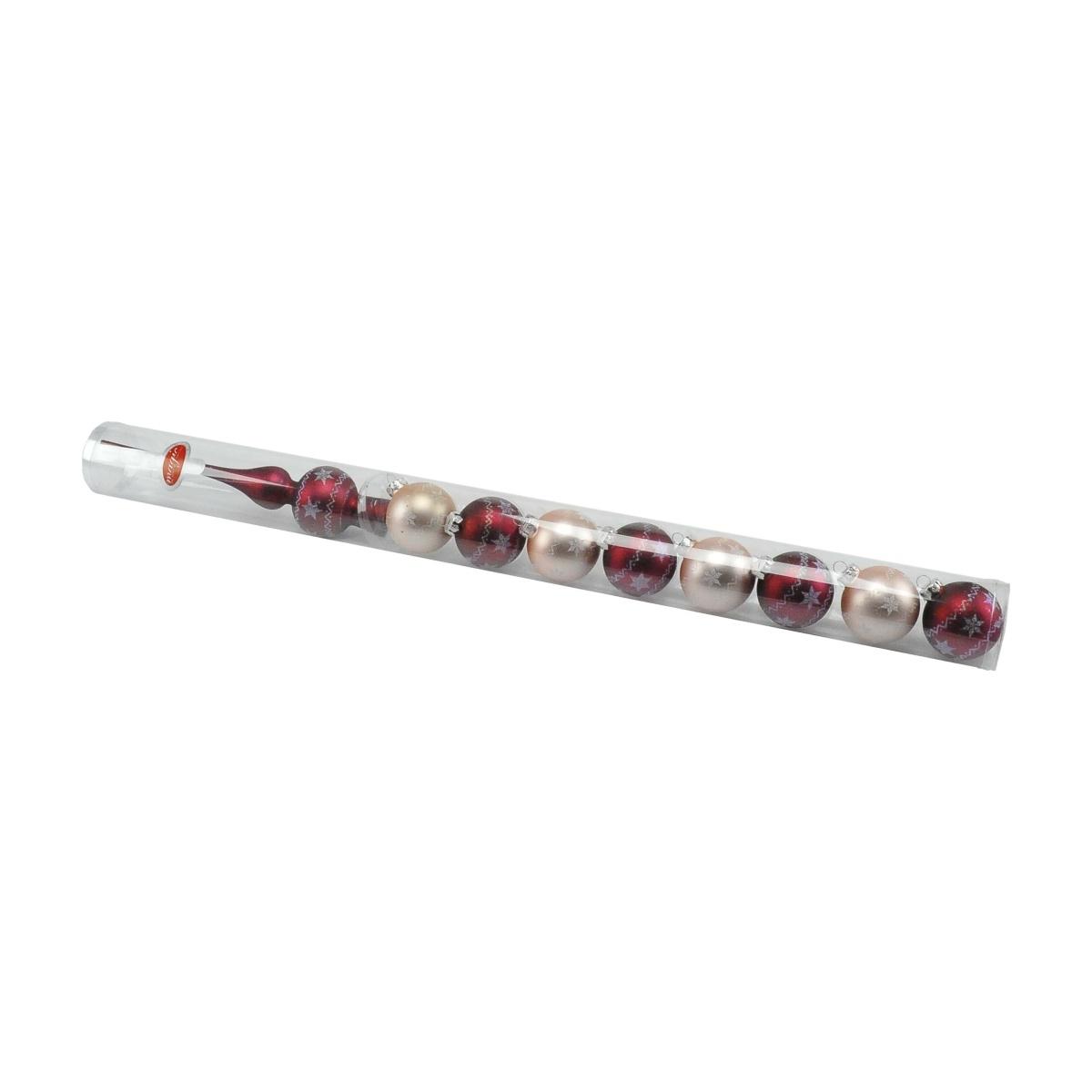 Pallina Natale Vetro cm.Ø6 Rosa Set da con Puntale Set pz.9 |Inge's Glass