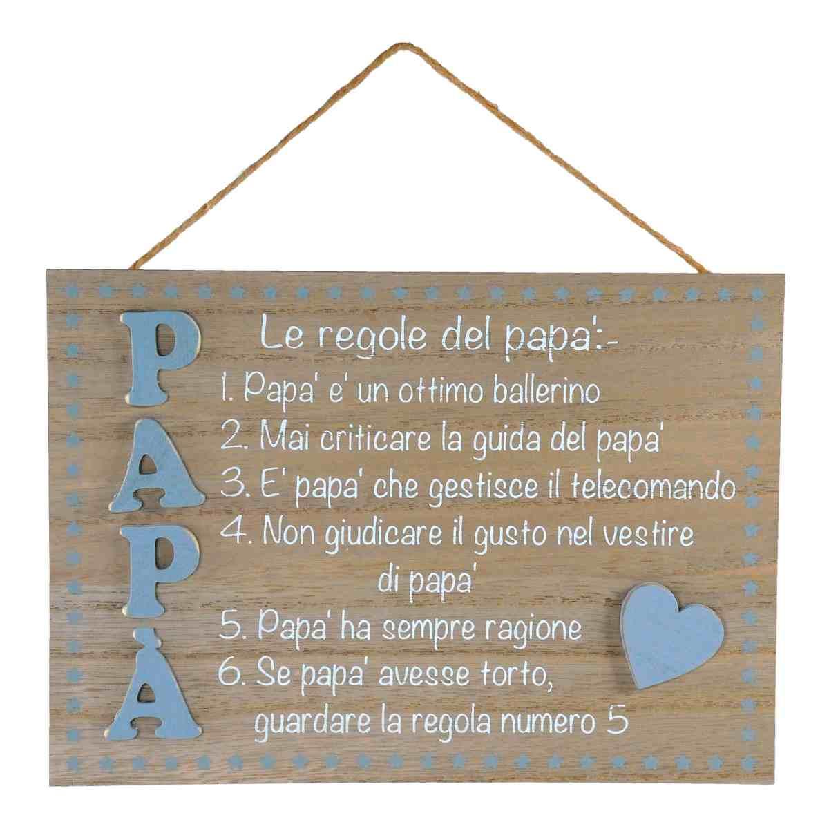 Targa Legno Regole Papà cm.24x17 | Vacchetti