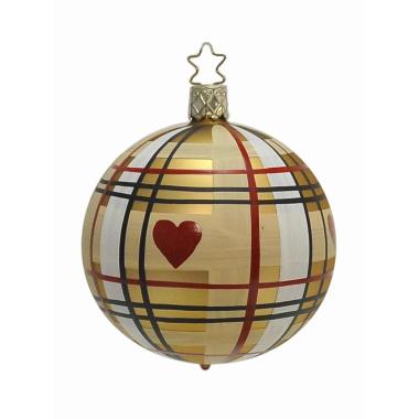 Pallina Natale Vetro Collezione cm.Ø8 Oro Righe e Cuori |Inge's Glass