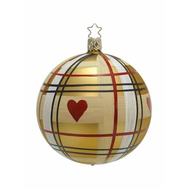 Pallina Natale Vetro Collezione cm.Ø10 Oro Righe e Cuori |Inge's Glass