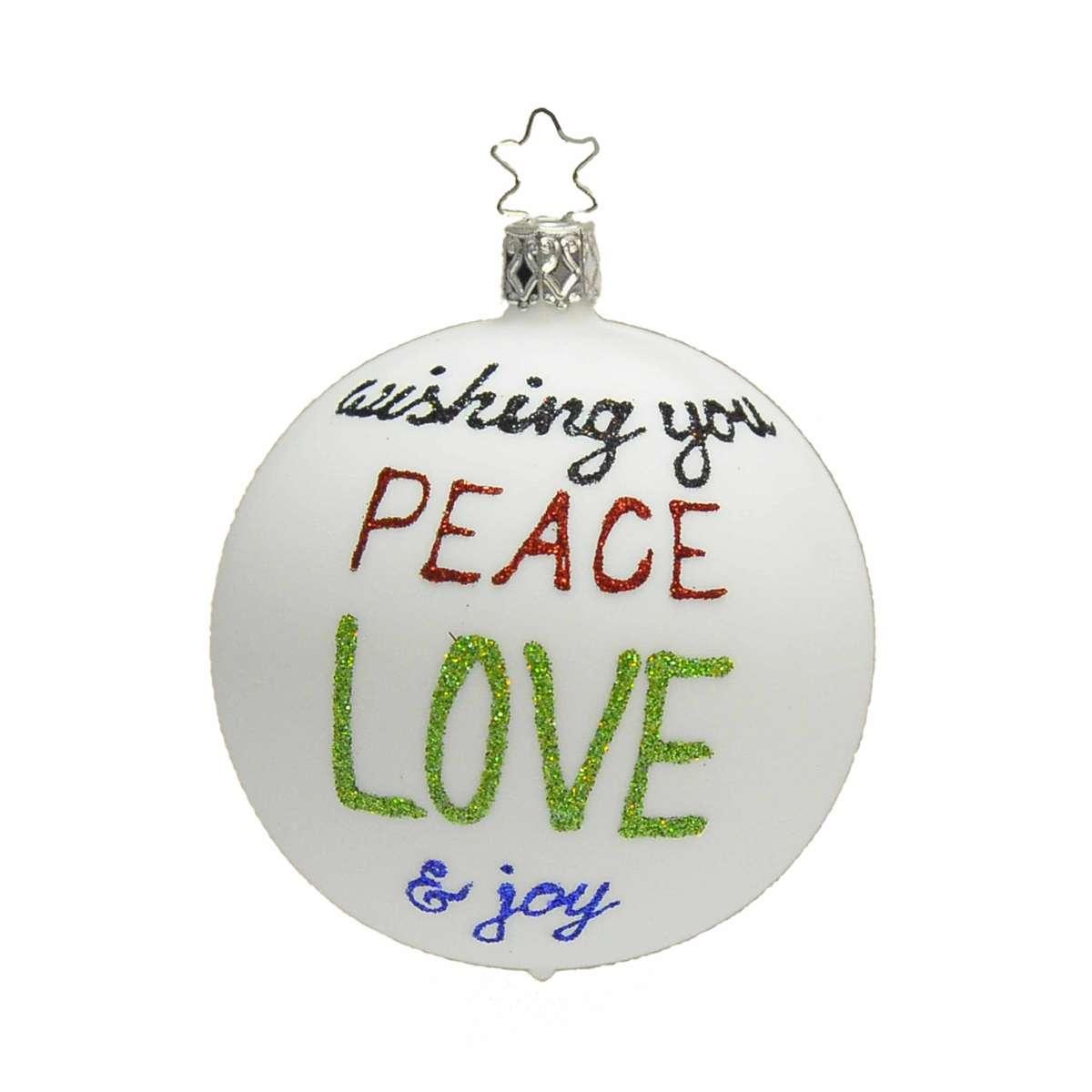 Pallina Natale Vetro Collezione cm.Ø8 Bianca PEACE LOVE |Inge's Glass