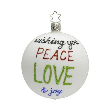 Pallina Natale Vetro Collezione cm.Ø8 Bianca PEACE LOVE |Inge's Glass