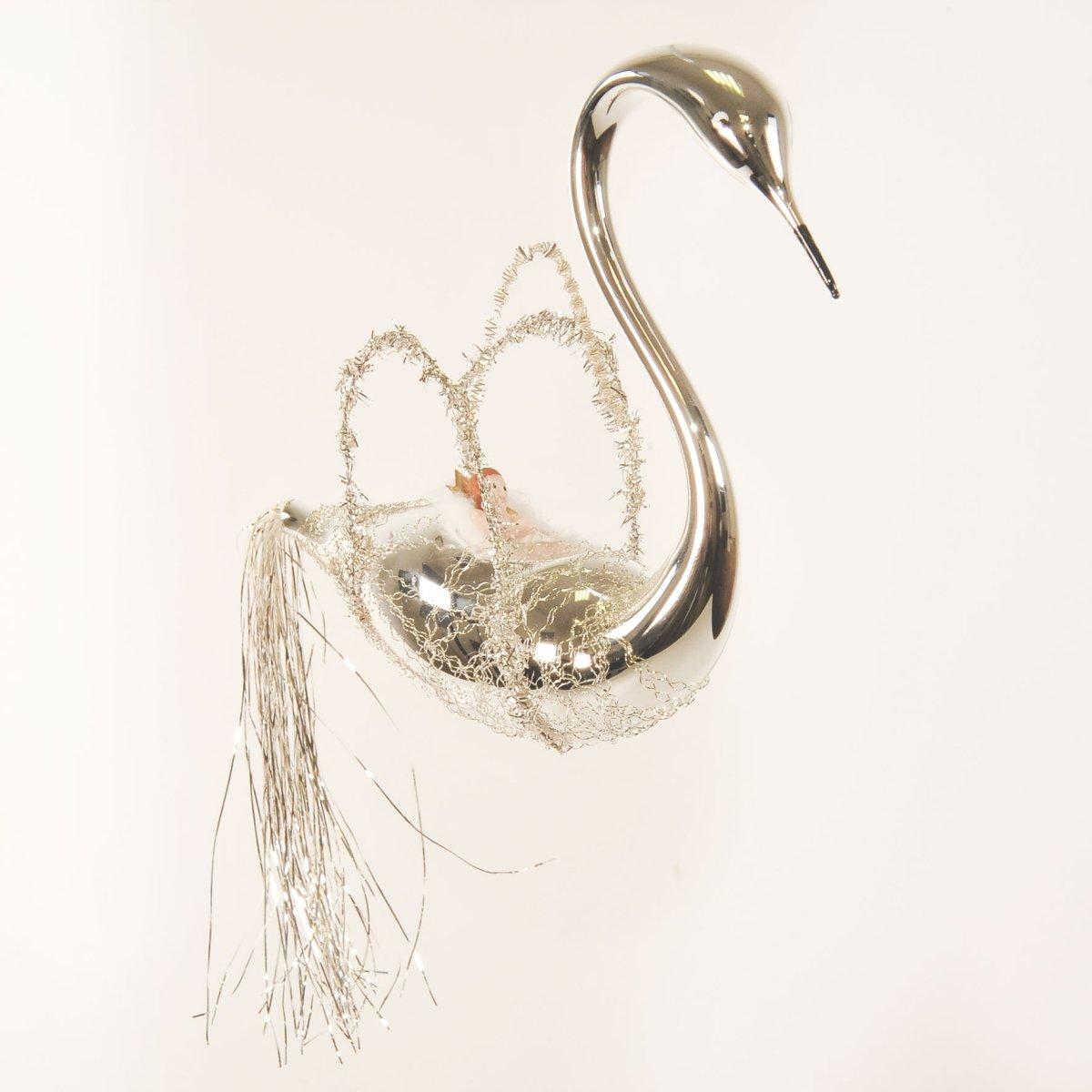 Pallina Natale Vetro Collezione cm.13 Cigno con Bebè |Inge's Glass