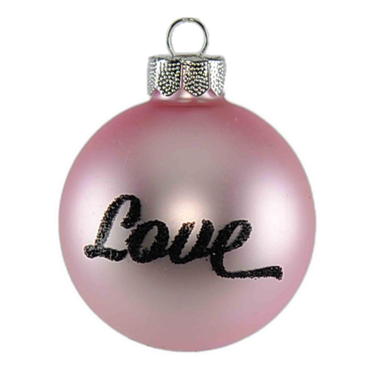 Pallina Natale Vetro cm.Ø6 Rosa con Scritta Love |Inge's Glass