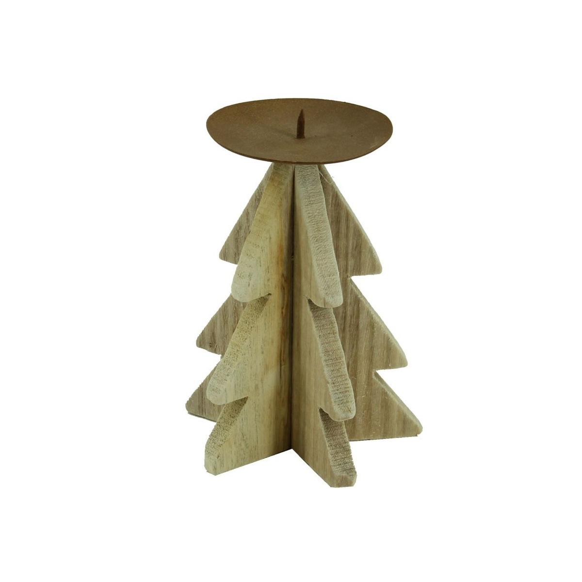 Portacandela 1 Posto Natale Albero Legno cm.Ø10x15 |Vacchetti