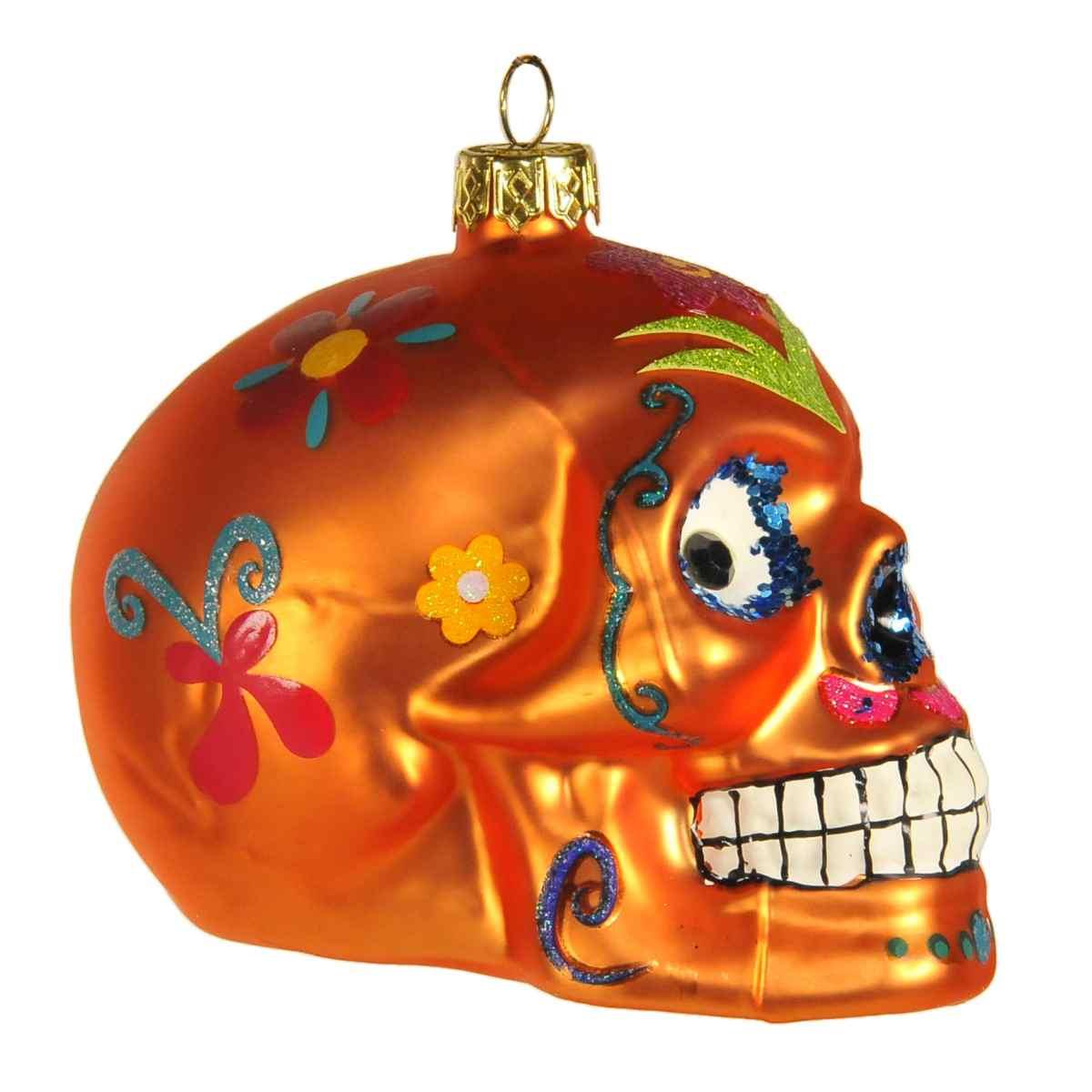 Pallina Natale Vetro Collezione cm.9 Teschio Arancio |Inge's Glass