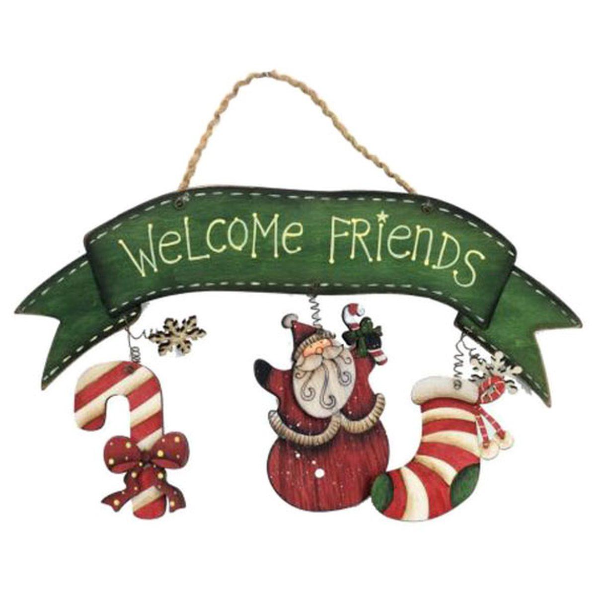 Targa natalizia legno welcome friends con babbo c29 295b