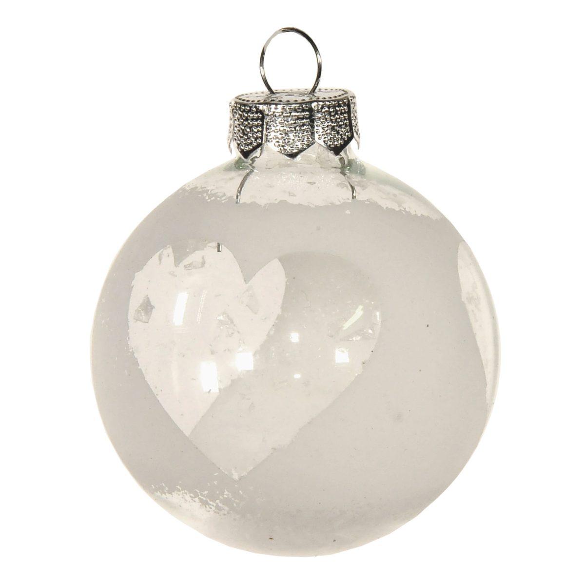 Pallina Natale Vetro cm.Ø6 Bianca/Trasparente con Cuore |Inge's Glass