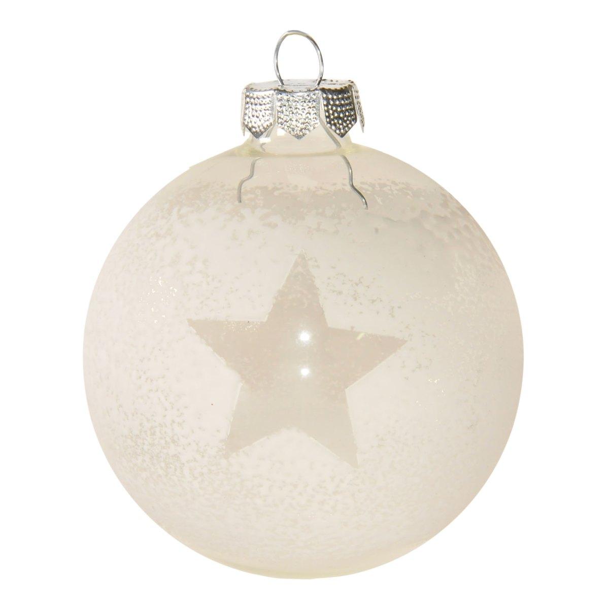 Pallina Natale Vetro cm.Ø8 Bianca Trasparente con Stella |Inge's Glass