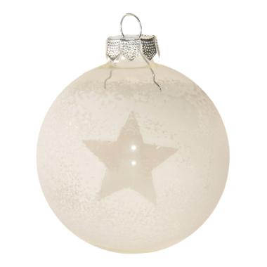 Pallina Natale Vetro cm.Ø8 Bianca Trasparente con Stella |Inge's Glass