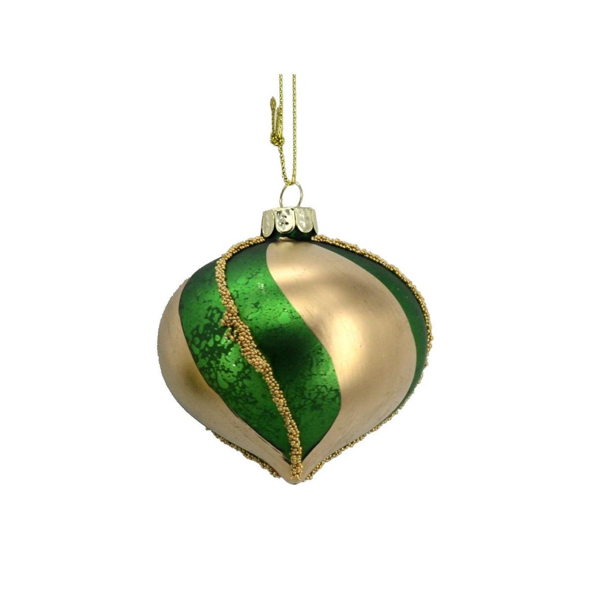 Pallina Natale Vetro cm.Ø8 Goccia Oro Verde |Vacchetti